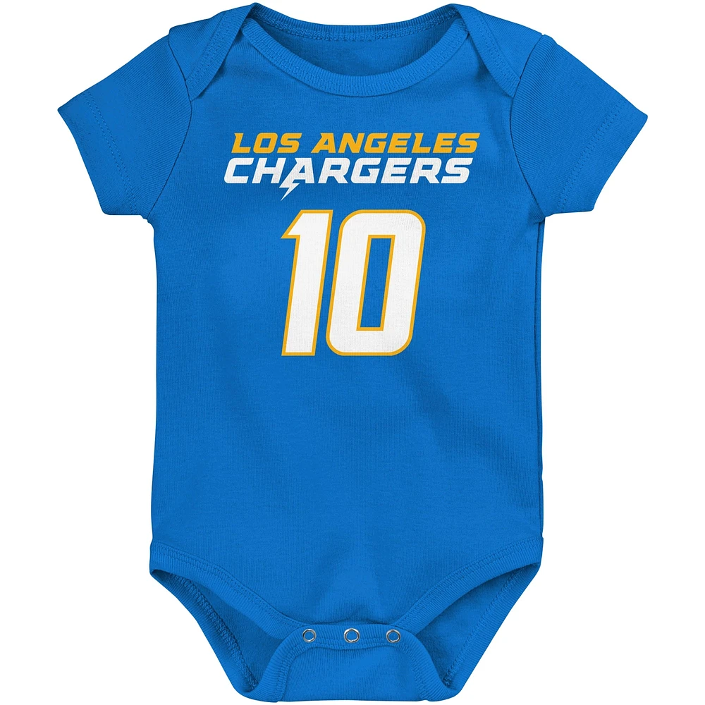 Newborn & Infant Justin Herbert Powder Blue Los Angeles Chargers Mainliner Player Name Number Bodysuit
