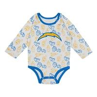 Newborn & Infant Los Angeles Chargers Little Champ Long Sleeve Bodysuit, Pants Cuffed Knit Hat 3-Piece Set