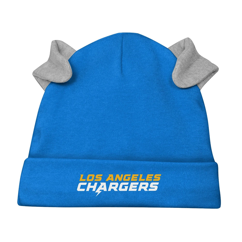 Newborn & Infant Los Angeles Chargers Little Champ Long Sleeve Bodysuit, Pants Cuffed Knit Hat 3-Piece Set