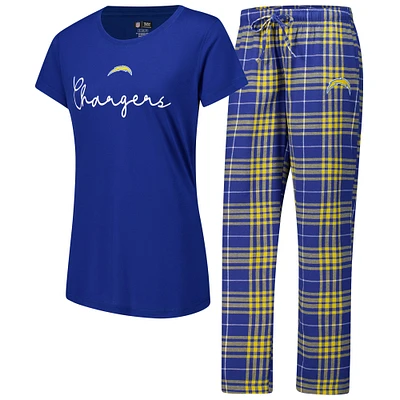 Ensemble de nuit pour femme Concepts Sport Los Angeles Chargers Vector T-shirt et pantalon en flanelle