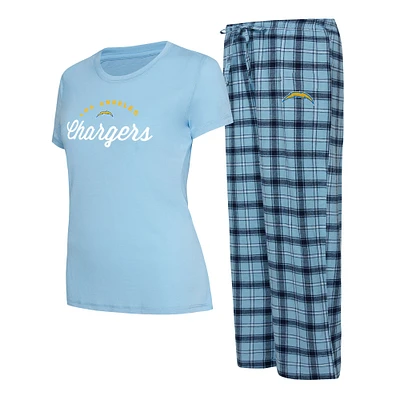 Concepts Sport Powder Blue/Navy Los Angeles Chargers Arctic T-shirt et pantalon en flanelle pour femme