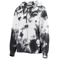 Women's DKNY Sport White/Black Los Angeles Chargers Dakota Oversized Tie-Dye Half-Zip Hoodie