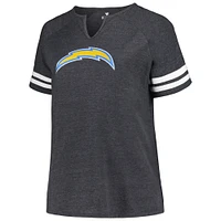 Women's Fanatics Heather Charcoal Los Angeles Chargers Plus Logo Notch Neck Raglan Sleeve T-Shirt