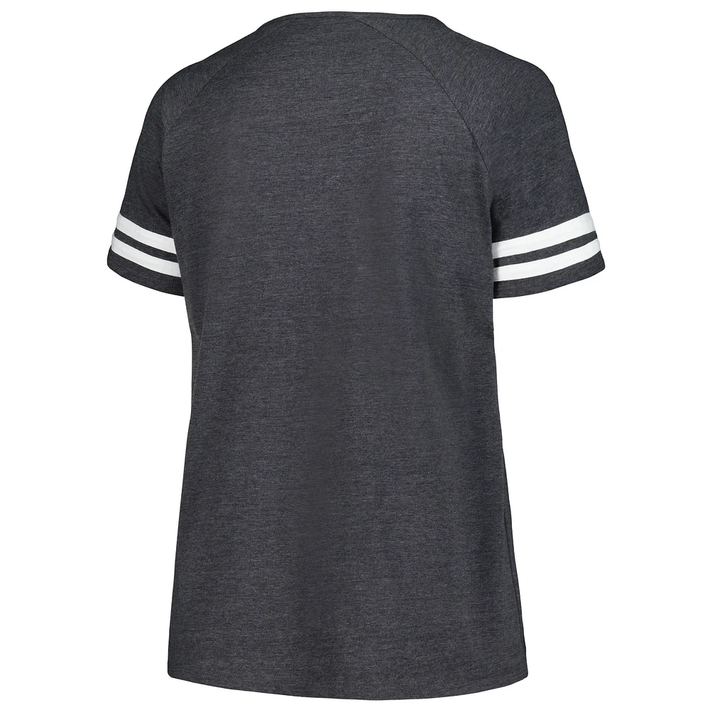 Women's Fanatics Heather Charcoal Los Angeles Chargers Plus Logo Notch Neck Raglan Sleeve T-Shirt