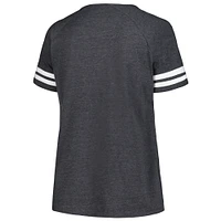 Women's Fanatics Heather Charcoal Los Angeles Chargers Plus Logo Notch Neck Raglan Sleeve T-Shirt