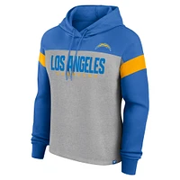 Women's Fanatics Heather Gray/Powder Blue Los Angeles Chargers Bold Play Call Pullover Hoodie