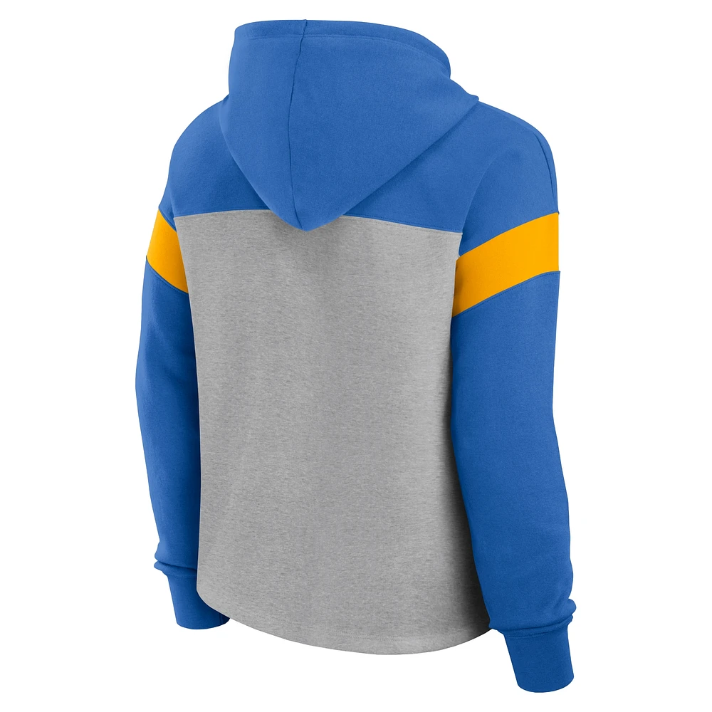 Women's Fanatics Heather Gray/Powder Blue Los Angeles Chargers Bold Play Call Pullover Hoodie
