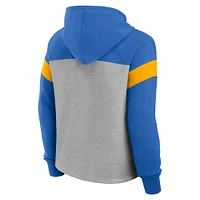 Women's Fanatics Heather Gray/Powder Blue Los Angeles Chargers Bold Play Call Pullover Hoodie