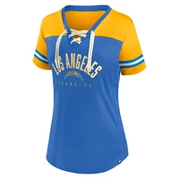 Women's Fanatics Powder Blue/Gold Los Angeles Chargers Blitz & Glam Lace-Up V-Neck Jersey T-Shirt