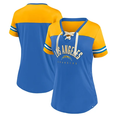 Women's Fanatics Powder Blue/Gold Los Angeles Chargers Blitz & Glam Lace-Up V-Neck Jersey T-Shirt