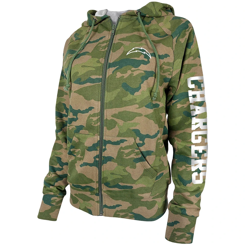 Women's New Era Camo Los Angeles Chargers Raglan Full-Zip Hoodie