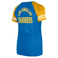 Women's New Era Powder Blue Los Angeles Chargers  Lace-Up Raglan T-Shirt
