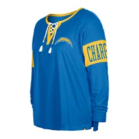 Women's New Era  Powder Blue Los Angeles Chargers Plus Lace-Up Notch Neck Long Sleeve T-Shirt