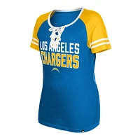 Women's New Era  Powder Blue Los Angeles Chargers Raglan Lace-Up T-Shirt
