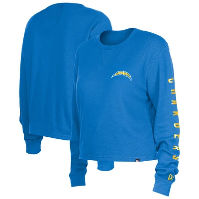 T-shirt court à manches longues thermique Los Angeles Chargers New Era pour femme, bleu poudré
