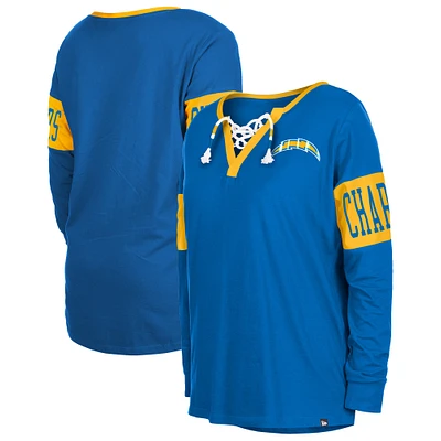 T-shirt à manches longues et col cranté Los Angeles Chargers New Era Royal pour femme