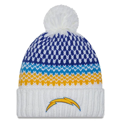 Women's New Era  White Los Angeles Chargers 2023 Sideline Cuffed Knit Hat with Pom