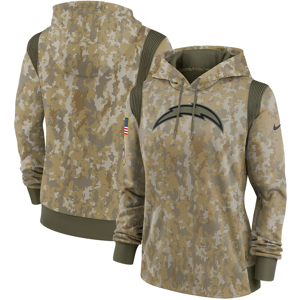 Women's Nike Camo Los Angeles Chargers 2021 Salute To Service - Therma Performance Pullover Hoodie