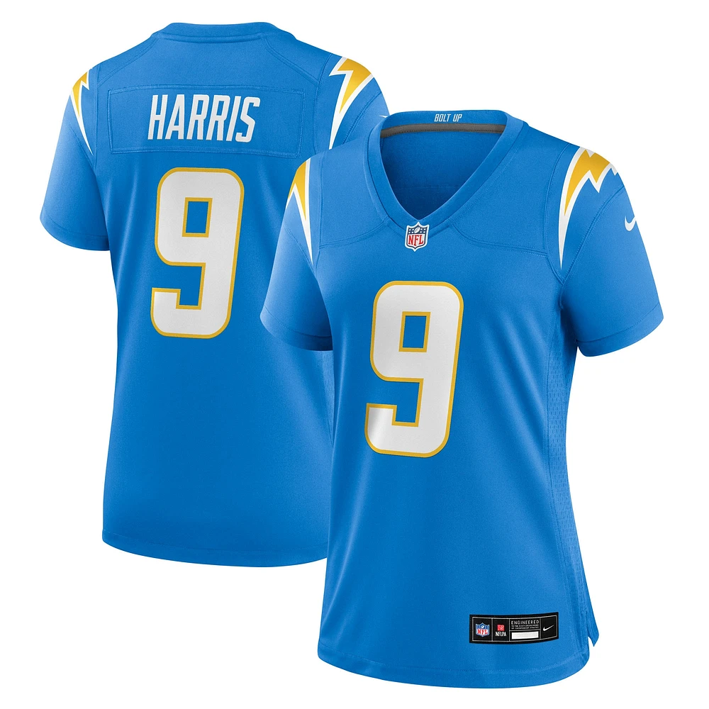 Maillot Nike Tre Harris bleu poudre pour femme des Los Angeles Chargers