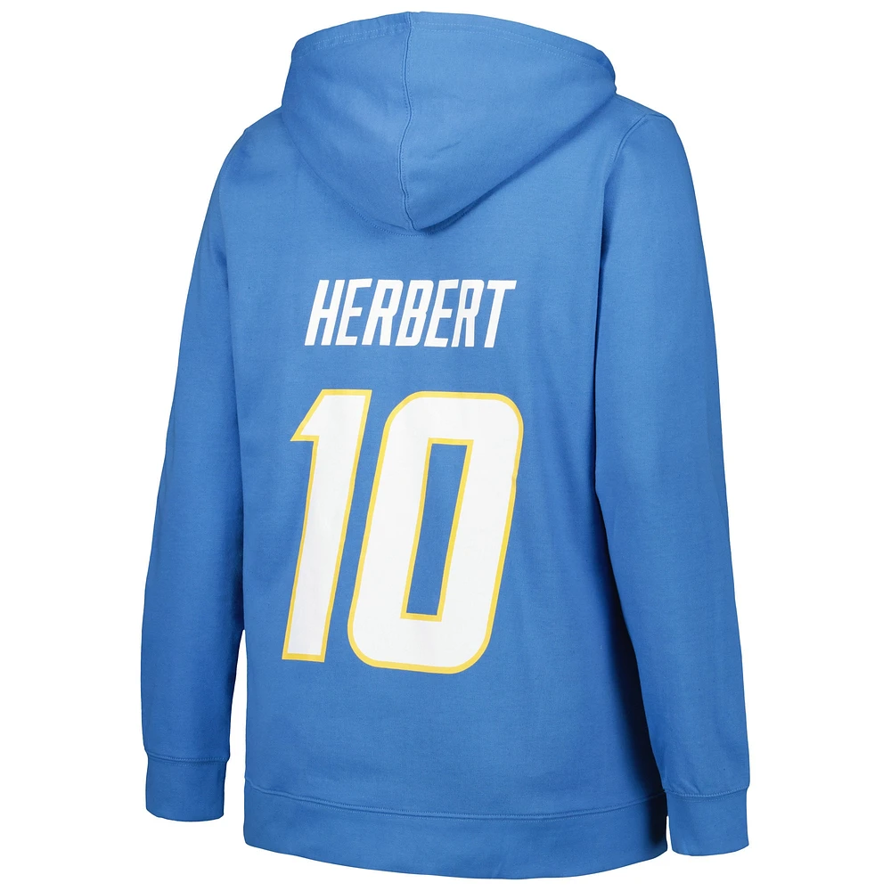 Women's Profile Justin Herbert Powder Blue Los Angeles Chargers Plus Player Name & Number Pullover Hoodie