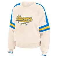 Women's WEAR by Erin Andrews  Cream Los Angeles Chargers Stripe Pullover Sweater