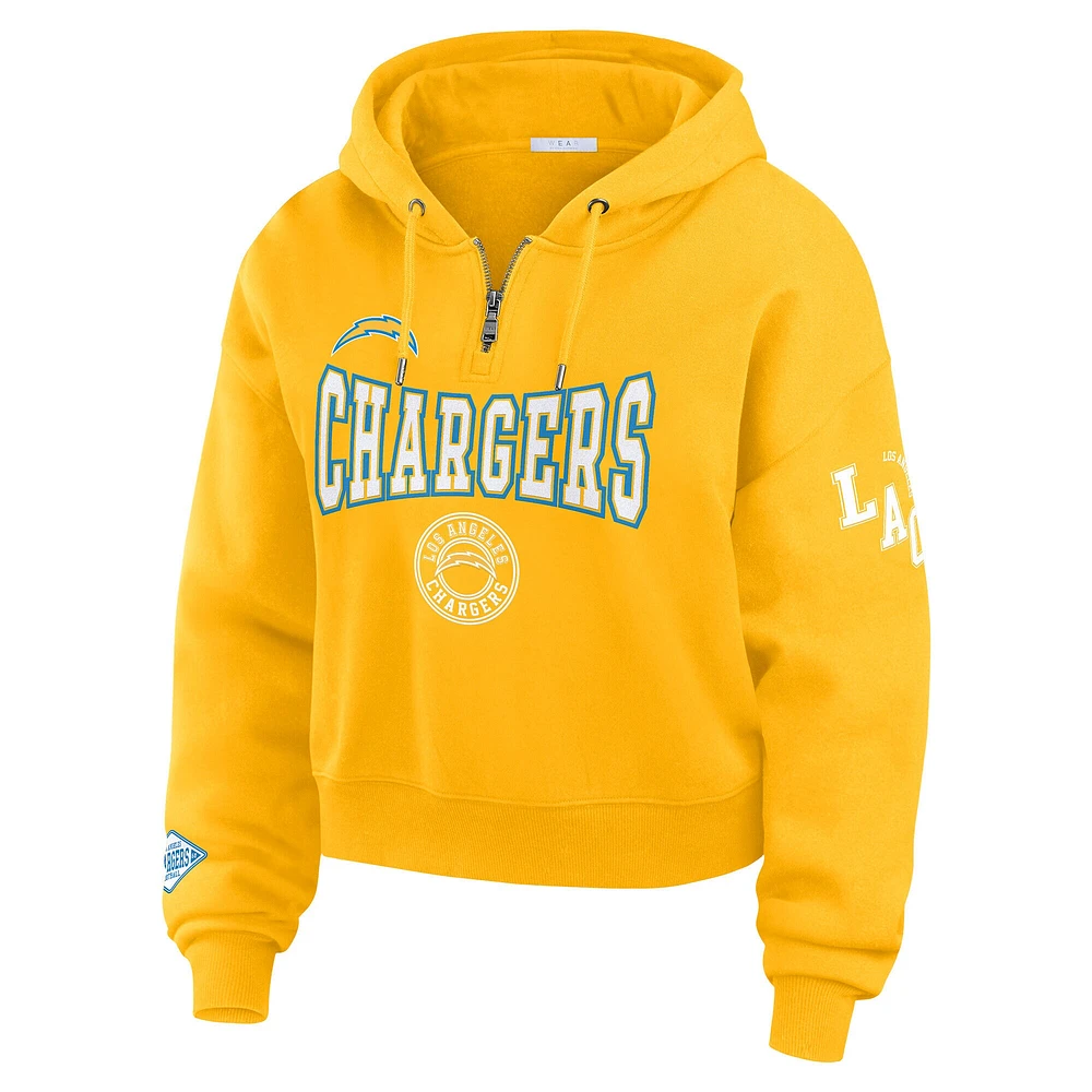 Women's WEAR by Erin Andrews Gold Los Angeles Chargers Patch Quarter-Zip Pullover Hoodie