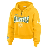 Women's WEAR by Erin Andrews Gold Los Angeles Chargers Patch Quarter-Zip Pullover Hoodie
