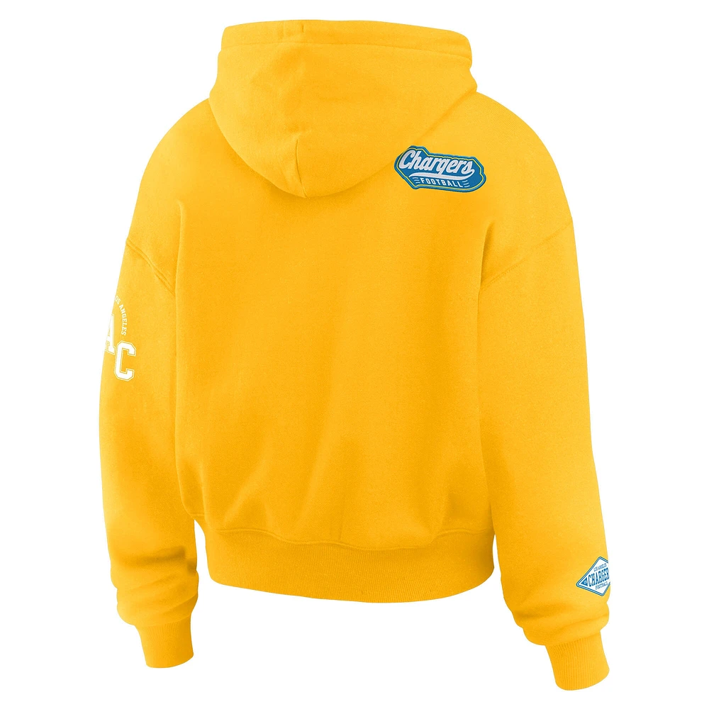 Women's WEAR by Erin Andrews Gold Los Angeles Chargers Patch Quarter-Zip Pullover Hoodie