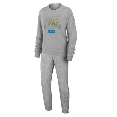 Ensemble de nuit pour femme WEAR by Erin Andrews Heather Gray Los Angeles Chargers en tricot à manches longues et pantalon