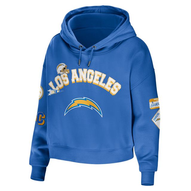 Sweat à capuche court et pour femme WEAR by Erin Andrews Los Angeles Chargers bleu poudré
