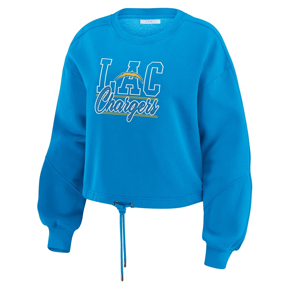Ensemble de détente pour femme WEAR by Erin Andrews composé d'un t-shirt à manches longues et short en molleton délavé bleu poudre Los Angeles Chargers