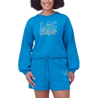 Ensemble de détente pour femme WEAR by Erin Andrews composé d'un t-shirt à manches longues et short en molleton délavé bleu poudre Los Angeles Chargers