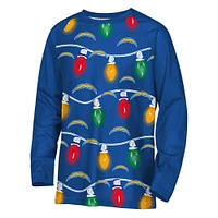 Youth Los Angeles Chargers Two-Piece Garland Holiday Long Sleeve Pajama Set