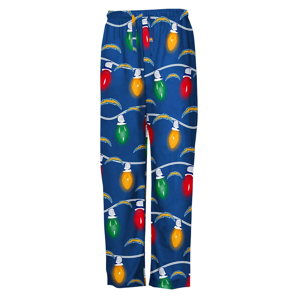Youth Los Angeles Chargers Two-Piece Garland Holiday Long Sleeve Pajama Set