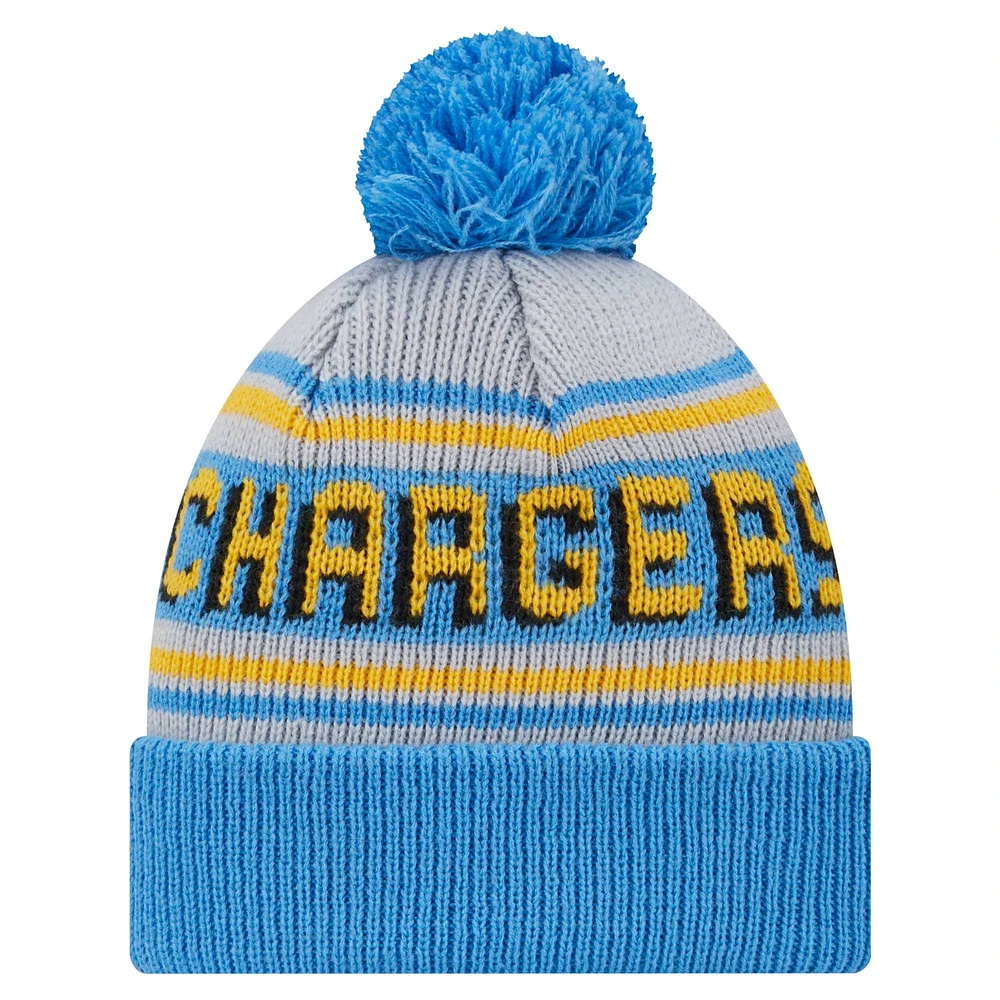 Youth New Era Powder Blue Los Angeles Chargers Main Cuffed Knit Hat with Pom