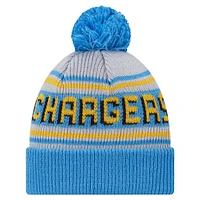 Youth New Era Powder Blue Los Angeles Chargers Main Cuffed Knit Hat with Pom