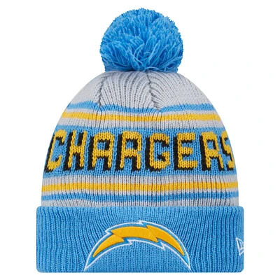 Bonnet tricoté à revers avec pompon bleu poudré Los Angeles Chargers de New Era pour jeune