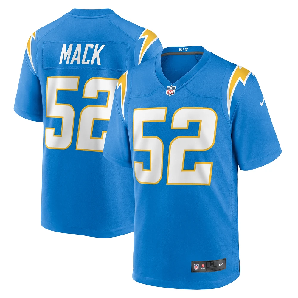 Maillot de match Nike Khalil Mack pour jeunes des Chargers Los Angeles, bleu poudre