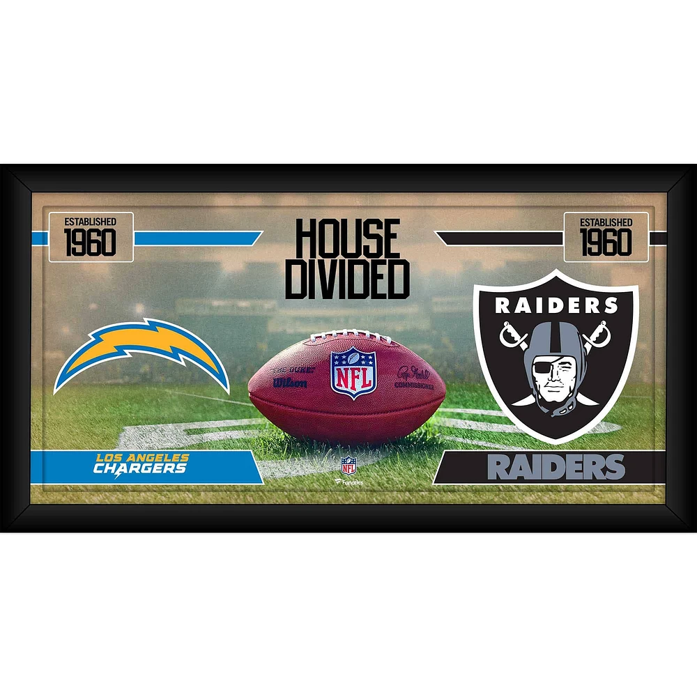 Collage de football encadré 10" x 20" des Chargers de Los Angeles contre les Raiders de Las Vegas