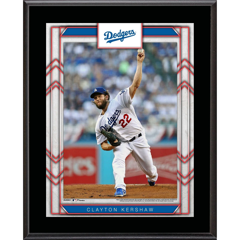 Plaque de nom de joueur sublimée Clayton Kershaw Los Angeles Dodgers 10,5'' x 13''