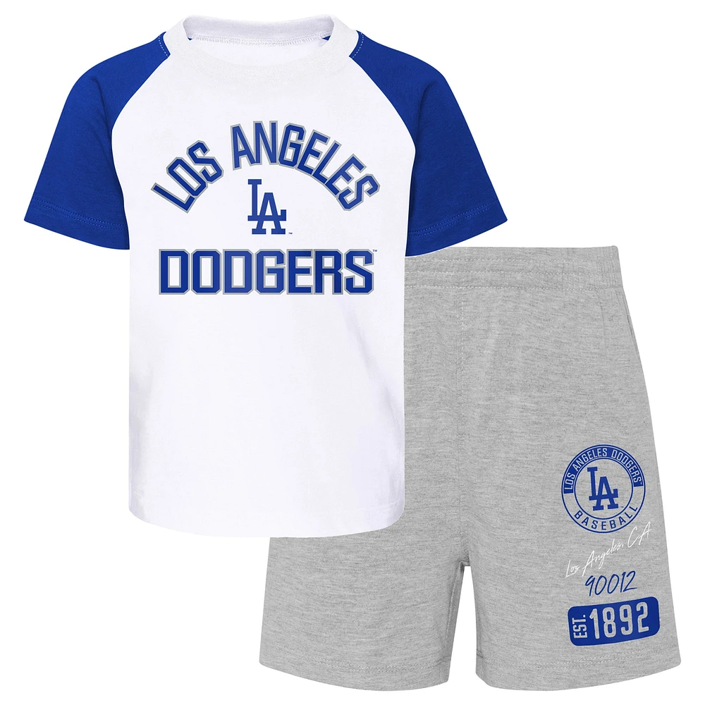 Ensemble t-shirt et short à manches raglan des Los Angeles Dodgers Ground Out Baller pour bébé blanc/gris chiné