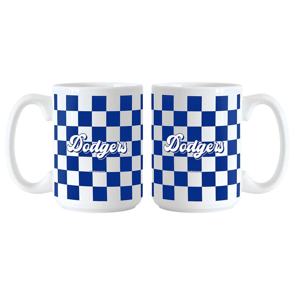 Lot de 2 tasses à motif de damier Los Angeles Dodgers de 15 oz