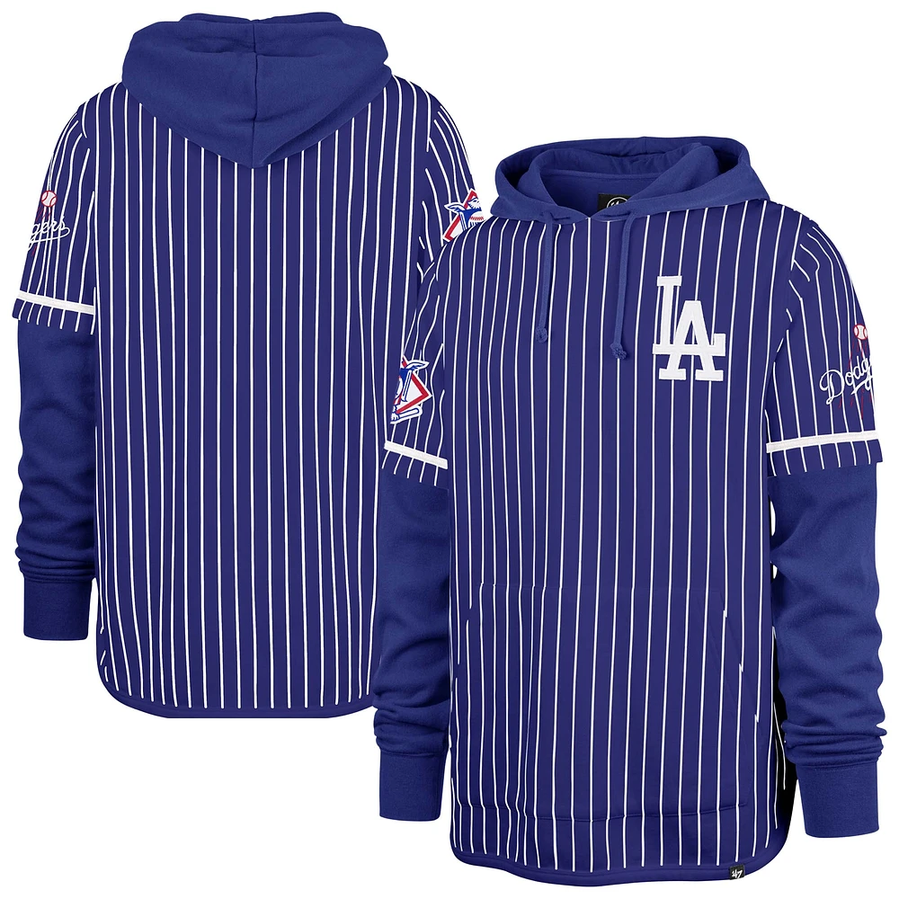 Men's '47 Royal Los Angeles Dodgers Pinstripe Double Header Pullover Hoodie