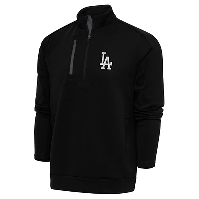 Men's Antigua Black Los Angeles Dodgers Metallic Generation Quarter-Zip Pullover Top