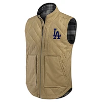 Men's Darius Rucker Collection by Fanatics Tan/Charcoal Los Angeles Dodgers Reversible Canvas & Plaid Patch Full-Zip Vest