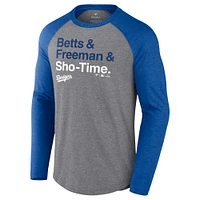 Men's Fanatics Gray Los Angeles Dodgers Exclusive Betts & Freeman Sho-Time Tri-Blend Long Sleeve T-Shirt