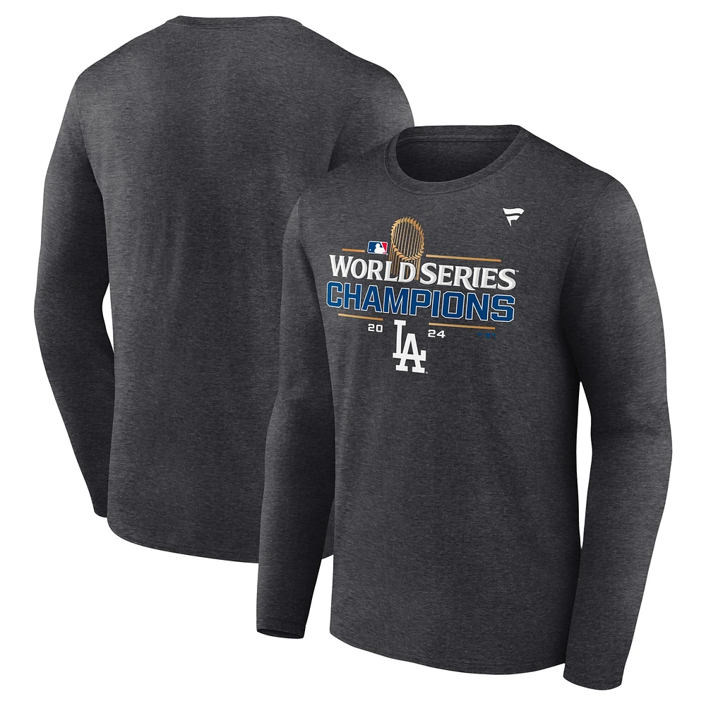 T-shirt à manches longues Fanatics Heather Charcoal Los Angeles Dodgers Champions de la Série mondiale 2024 pour hommes