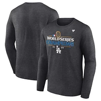 T-shirt à manches longues Fanatics Heather Charcoal Los Angeles Dodgers Champions de la Série mondiale 2024 pour hommes