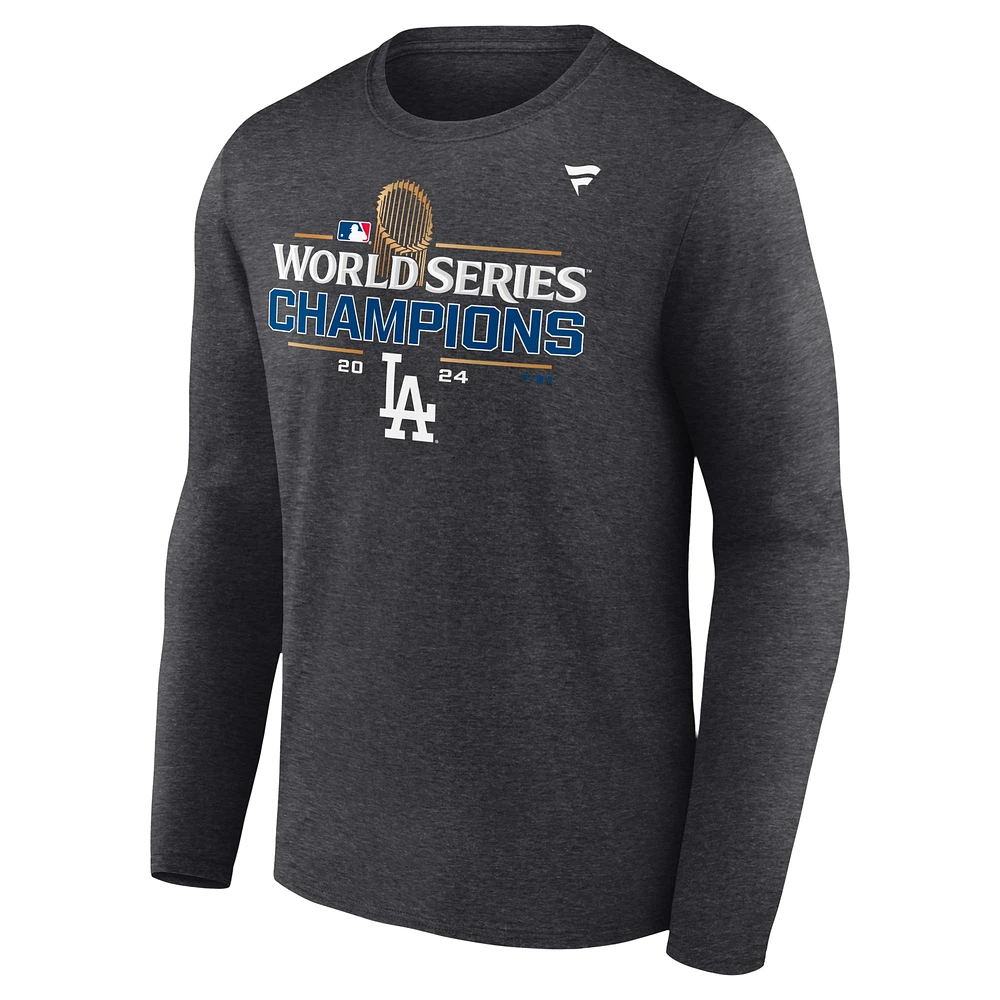 T-shirt à manches longues Fanatics Heather Charcoal Los Angeles Dodgers Champions de la Série mondiale 2024 pour hommes