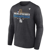 T-shirt à manches longues Fanatics Heather Charcoal Los Angeles Dodgers Champions de la Série mondiale 2024 pour hommes